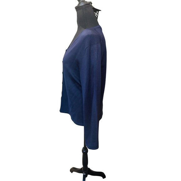 Pendleton Navy Blue Silk Blend Button-Up Cardigan Sweater M Preppy Minimalist - Picture 4 of 8
